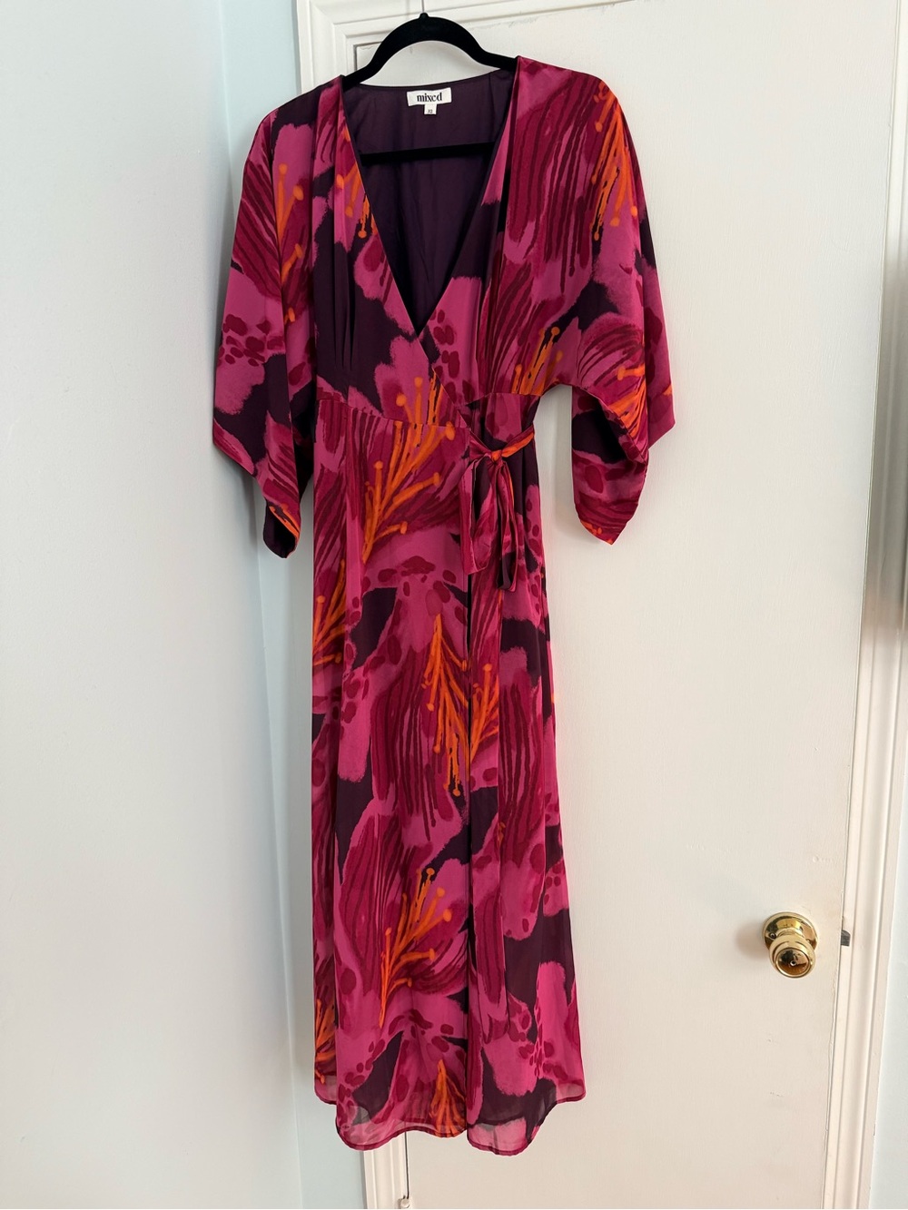 Mixed by Nasrin Dark Pink Floral Wrap "Aki" Print Dress